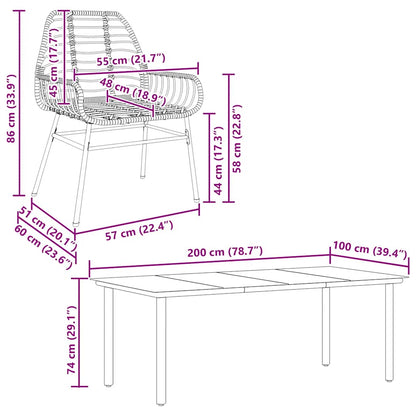 7-teiliges Garten-Esszimmerset aus schwarzem Polyrattanglas