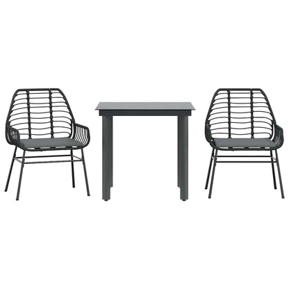 3-tlg. Garten-Essgruppe mit Kissen Schwarz Poly Rattan Glas