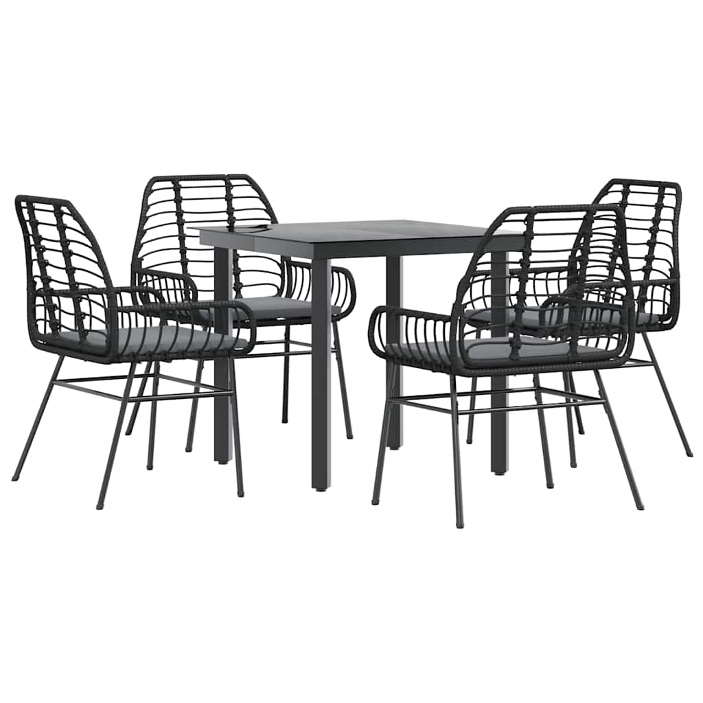 5-tlg. Garten-Essgruppe mit Kissen Schwarz Poly Rattan Glas