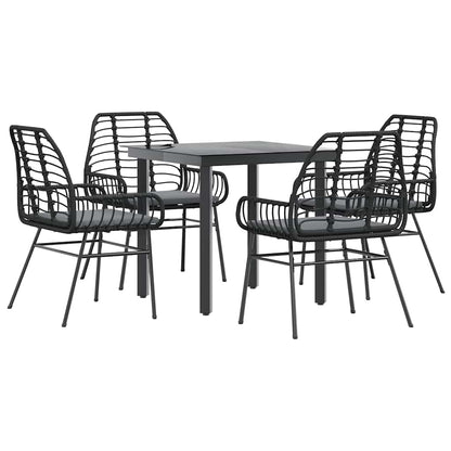 5-tlg. Garten-Essgruppe mit Kissen Schwarz Poly Rattan Glas