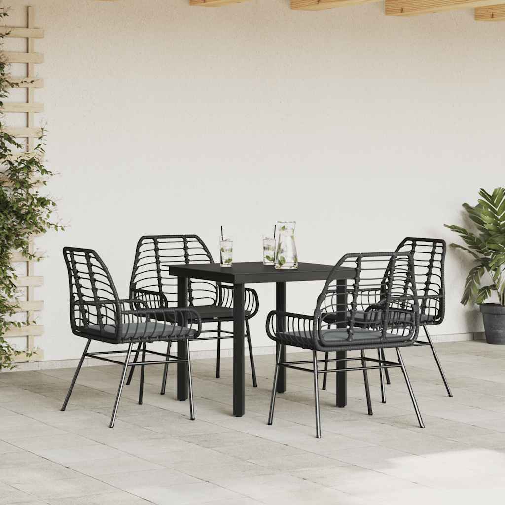 5-tlg. Garten-Essgruppe mit Kissen Schwarz Poly Rattan Glas