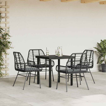 5-tlg. Garten-Essgruppe mit Kissen Schwarz Poly Rattan Glas