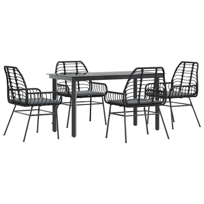 5-tlg. Garten-Essgruppe mit Kissen Schwarz Poly Rattan Glas