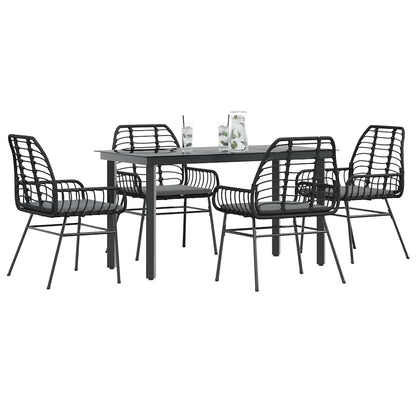 5-tlg. Garten-Essgruppe mit Kissen Schwarz Poly Rattan Glas