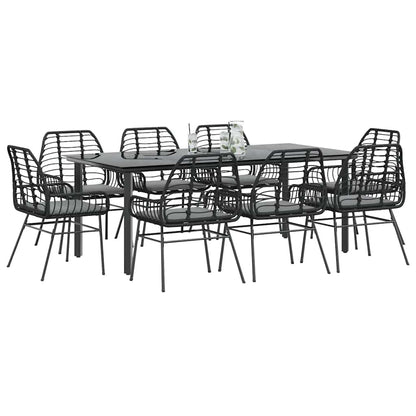 9-tlg. Garten-Essgruppe mit Kissen Schwarz Poly Rattan Glas