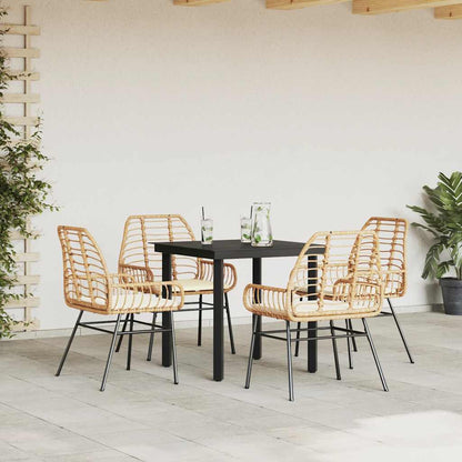 5-tlg. Garten-Essgruppe mit Kissen Braun Poly Rattan Glas