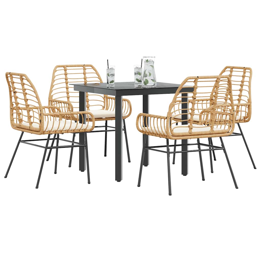 5-tlg. Garten-Essgruppe mit Kissen Braun Poly Rattan Glas