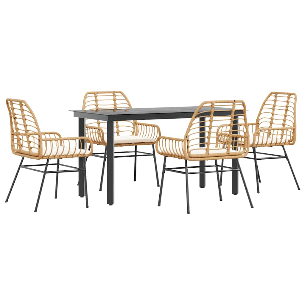 5-tlg. Garten-Essgruppe mit Kissen Braun Poly Rattan Glas