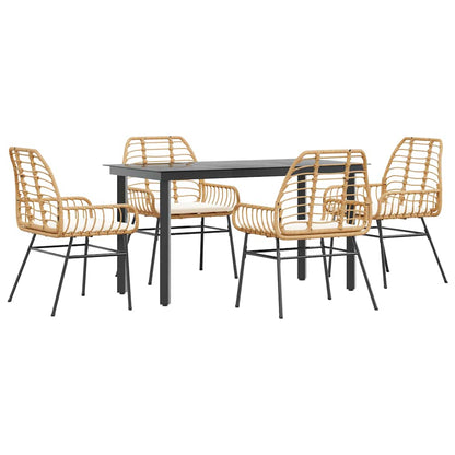 5-tlg. Garten-Essgruppe mit Kissen Braun Poly Rattan Glas