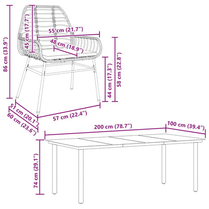 7-tlg. Garten-Essgruppe mit Kissen Braun Poly Rattan Glas