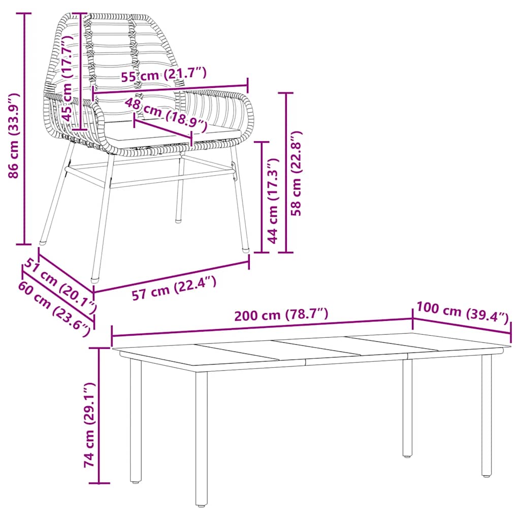 9-tlg. Garten-Essgruppe mit Kissen Braun Poly Rattan Glas
