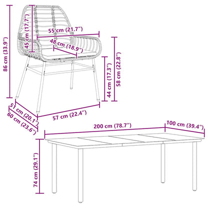 9-tlg. Garten-Essgruppe mit Kissen Braun Poly Rattan Glas
