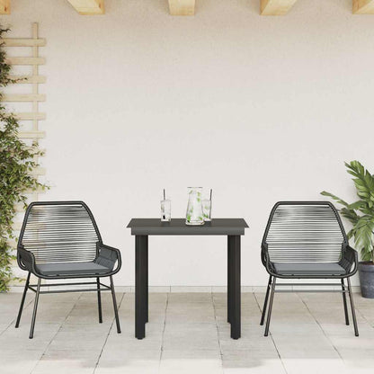 3-tlg. Garten-Essgruppe mit Kissen Schwarz Poly Rattan Glas