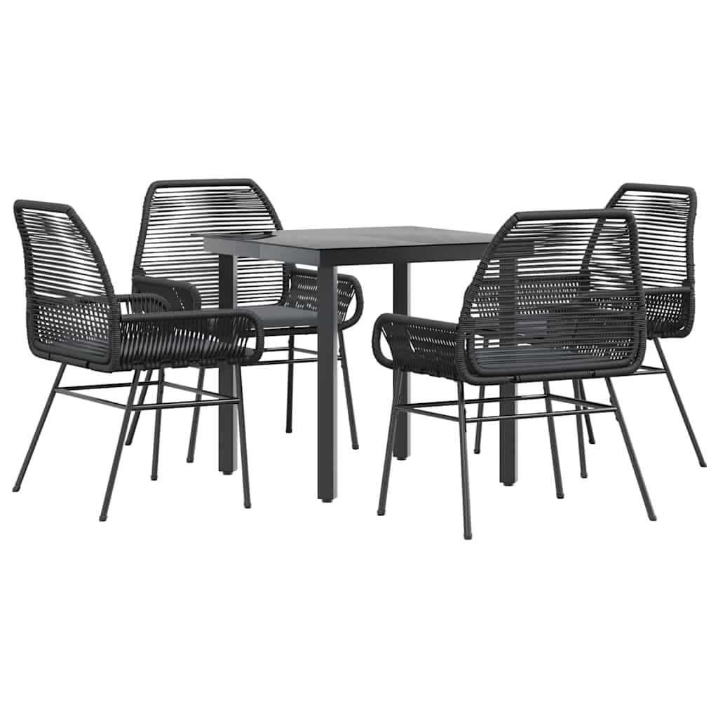 5-tlg. Garten-Essgruppe mit Kissen Schwarz Poly Rattan Glas
