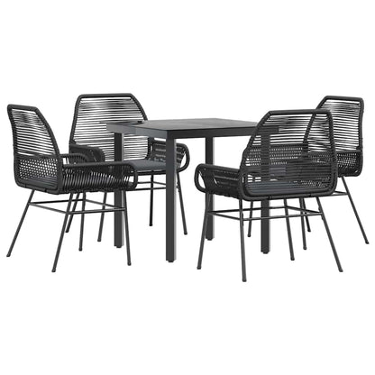 5-tlg. Garten-Essgruppe mit Kissen Schwarz Poly Rattan Glas