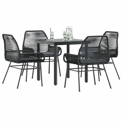 5-tlg. Garten-Essgruppe mit Kissen Schwarz Poly Rattan Glas
