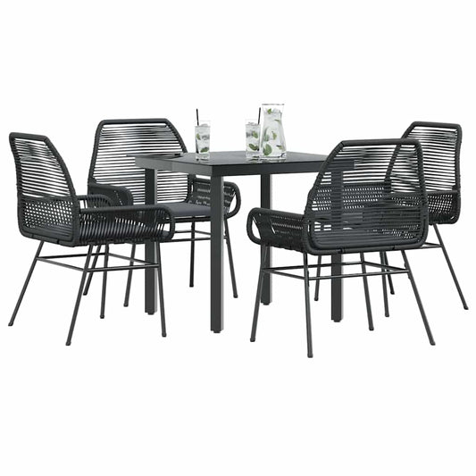 5-tlg. Garten-Essgruppe mit Kissen Schwarz Poly Rattan Glas