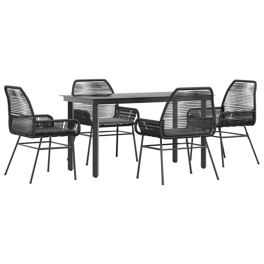 5-tlg. Garten-Essgruppe mit Kissen Schwarz Poly Rattan Glas