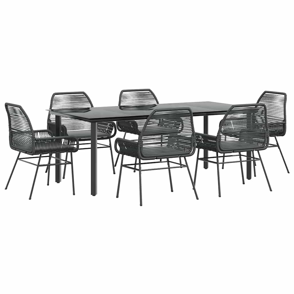7-tlg. Garten-Essgruppe mit Kissen Schwarz Poly Rattan Glas