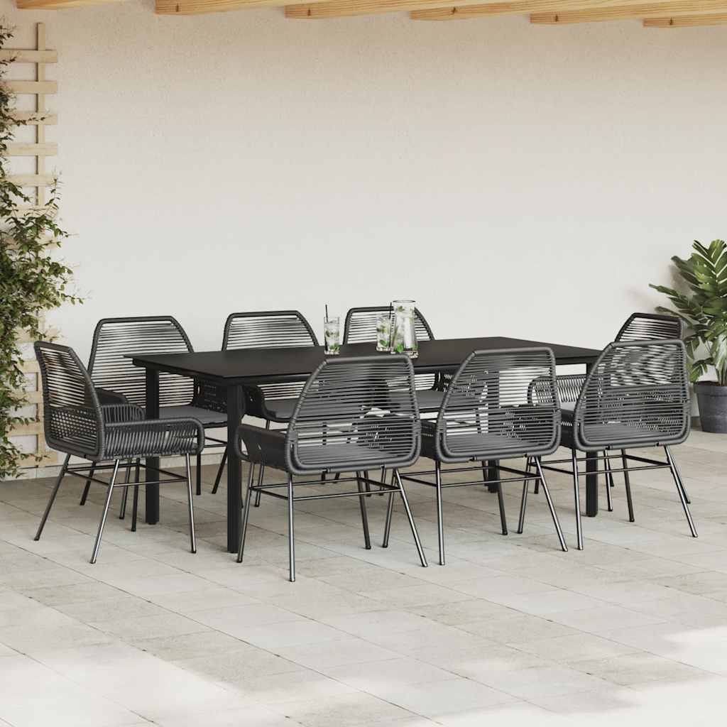 9-tlg. Garten-Essgruppe mit Kissen Schwarz Poly Rattan Glas
