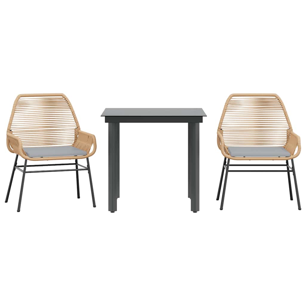 3-tlg. Garten-Essgruppe mit Kissen Braun Poly Rattan Glas