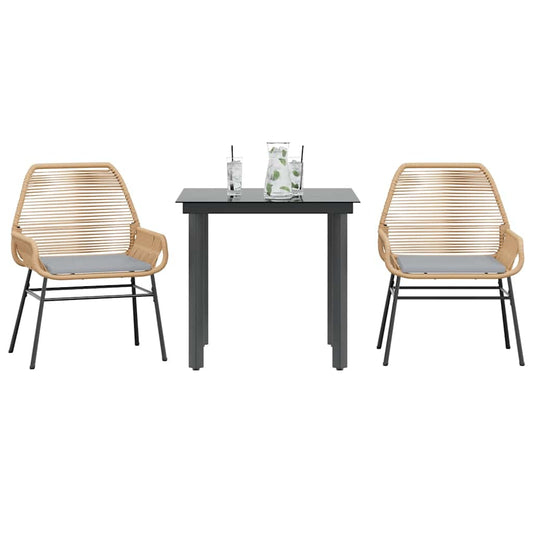 3-tlg. Garten-Essgruppe mit Kissen Braun Poly Rattan Glas