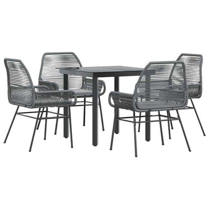 5-tlg. Garten-Essgruppe mit Kissen Grau Poly Rattan Glas