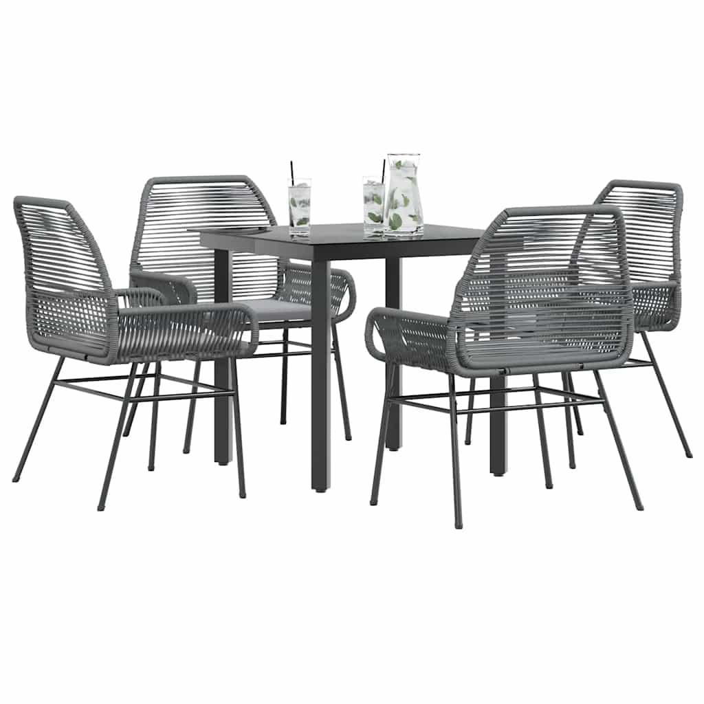 5-tlg. Garten-Essgruppe mit Kissen Grau Poly Rattan Glas