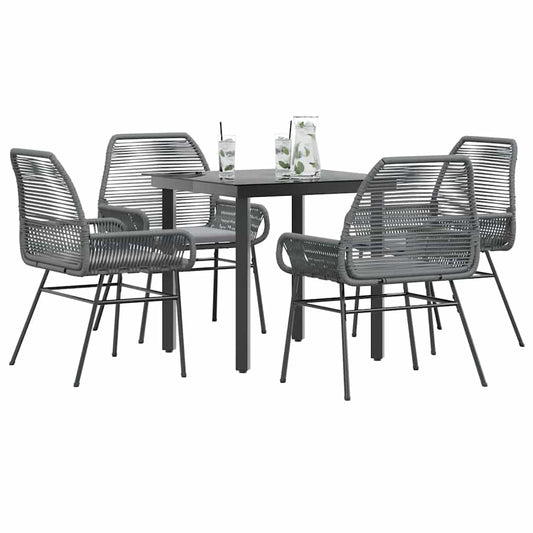 5-tlg. Garten-Essgruppe mit Kissen Grau Poly Rattan Glas