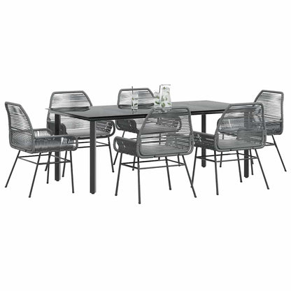 7-tlg. Garten-Essgruppe mit Kissen Grau Poly Rattan Glas
