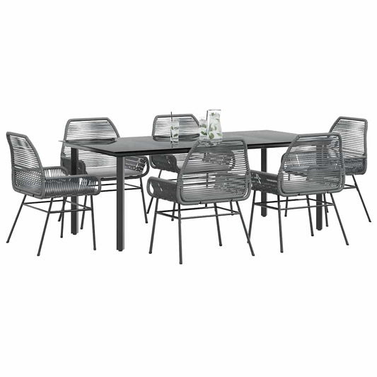 7-tlg. Garten-Essgruppe mit Kissen Grau Poly Rattan Glas