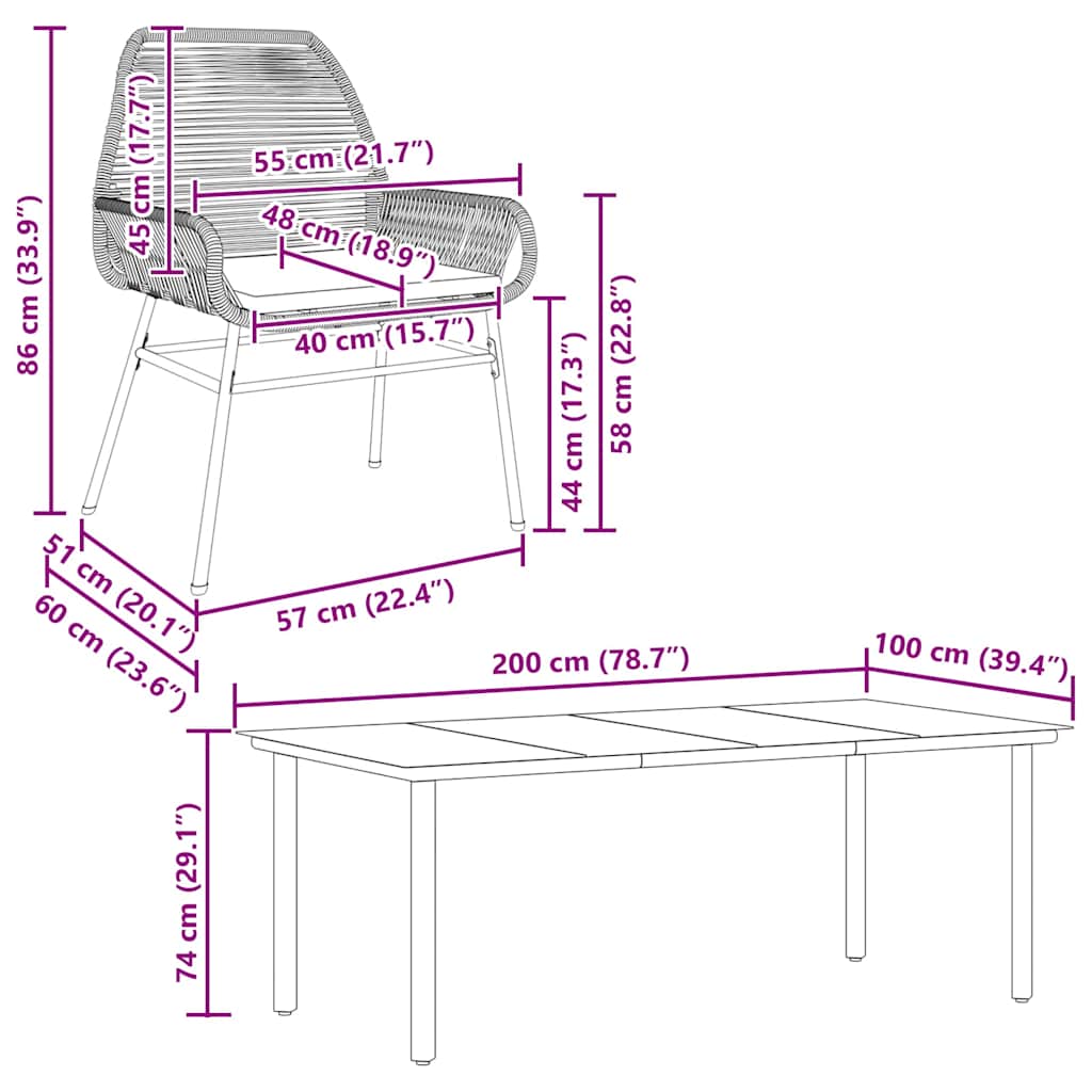 9-tlg. Garten-Essgruppe mit Kissen Grau Poly Rattan Glas