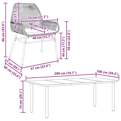 9-tlg. Garten-Essgruppe mit Kissen Grau Poly Rattan Glas