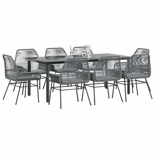 9-tlg. Garten-Essgruppe mit Kissen Grau Poly Rattan Glas