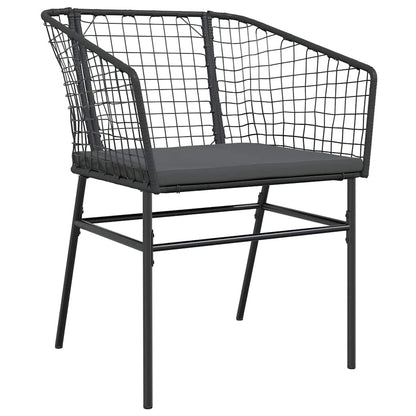 3-tlg. Garten-Essgruppe mit Kissen Schwarz Poly Rattan Glas
