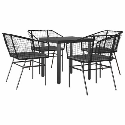 5-tlg. Garten-Essgruppe mit Kissen Schwarz Poly Rattan Glas