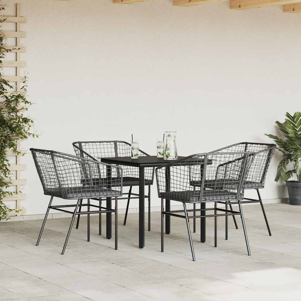 5-tlg. Garten-Essgruppe mit Kissen Schwarz Poly Rattan Glas