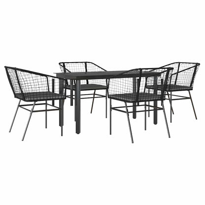 5-tlg. Garten-Essgruppe mit Kissen Schwarz Poly Rattan Glas