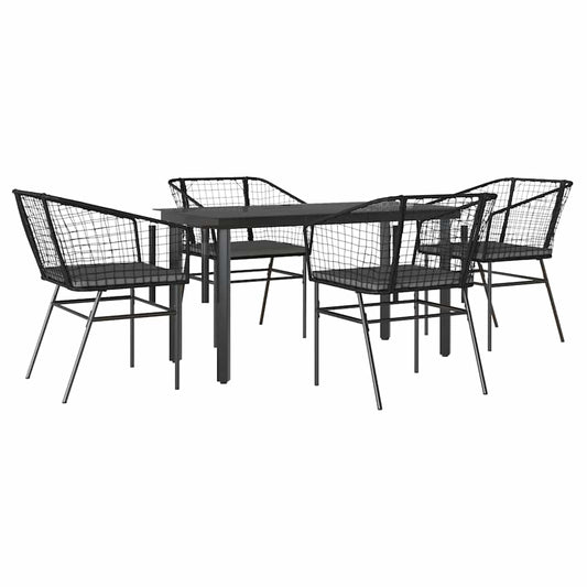 5-tlg. Garten-Essgruppe mit Kissen Schwarz Poly Rattan Glas