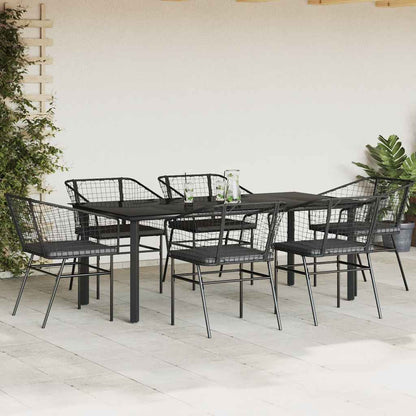7-tlg. Garten-Essgruppe mit Kissen Schwarz Poly Rattan Glas
