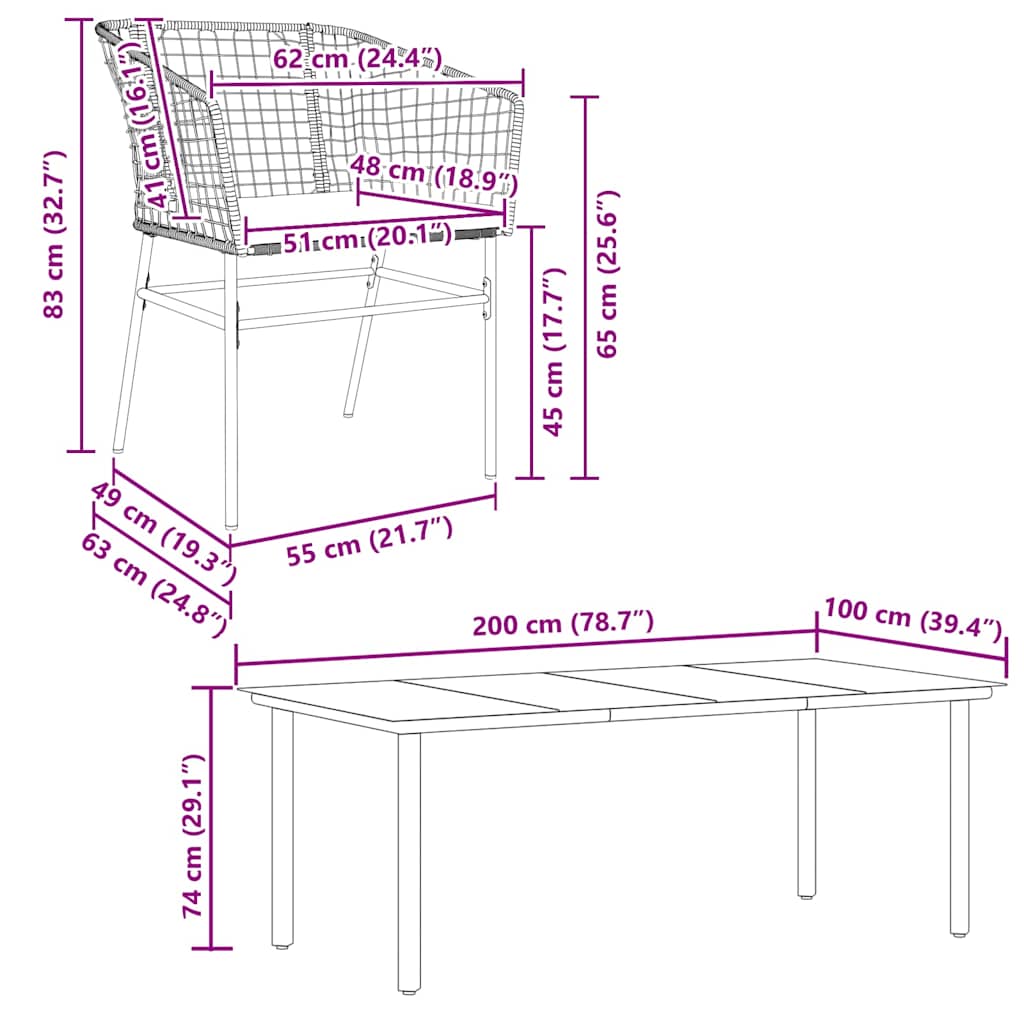7-tlg. Garten-Essgruppe mit Kissen Schwarz Poly Rattan Glas
