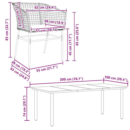 9-tlg. Garten-Essgruppe mit Kissen Schwarz Poly Rattan Glas