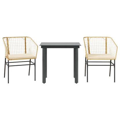 3-tlg. Garten-Essgruppe mit Kissen Braun Poly Rattan Glas