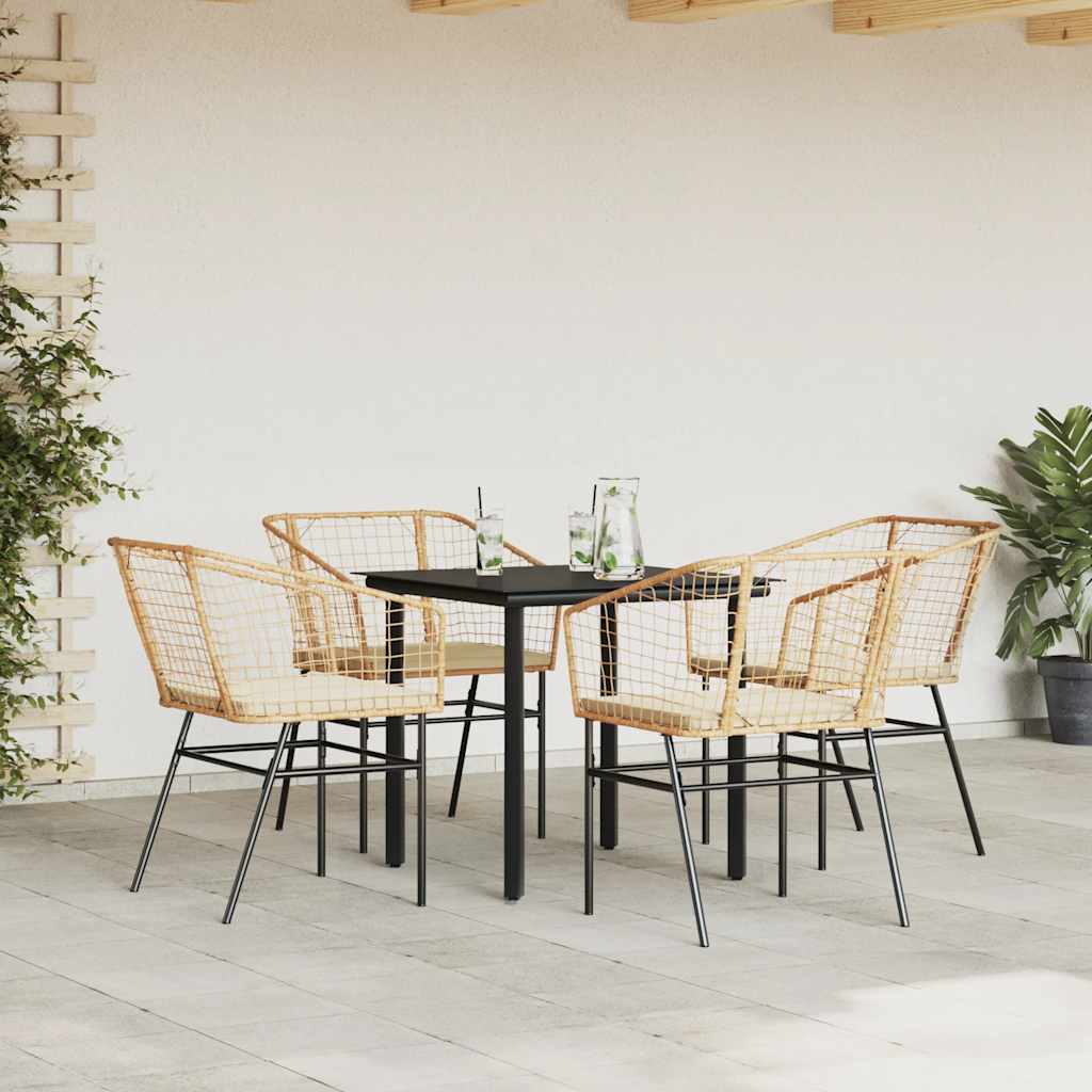 5-tlg. Garten-Essgruppe mit Kissen Braun Poly Rattan Glas