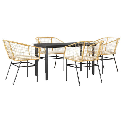 5-tlg. Garten-Essgruppe mit Kissen Braun Poly Rattan Glas