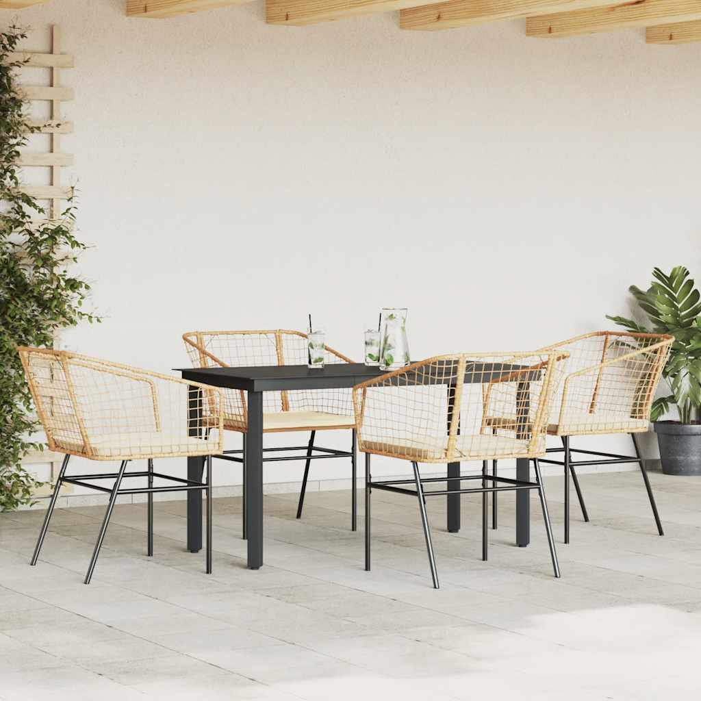5-tlg. Garten-Essgruppe mit Kissen Braun Poly Rattan Glas