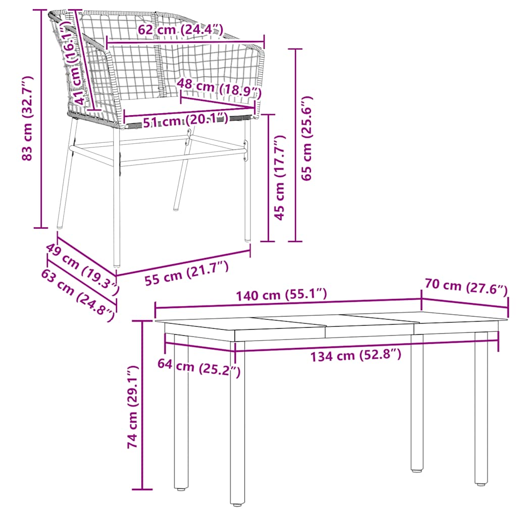 5-tlg. Garten-Essgruppe mit Kissen Braun Poly Rattan Glas