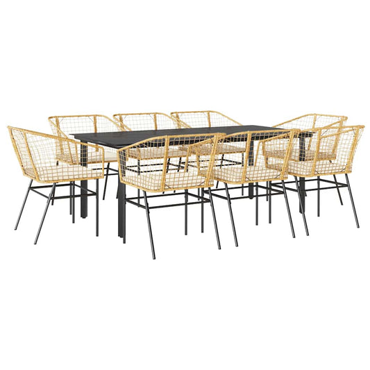 9-tlg. Garten-Essgruppe mit Kissen Braun Poly Rattan Glas