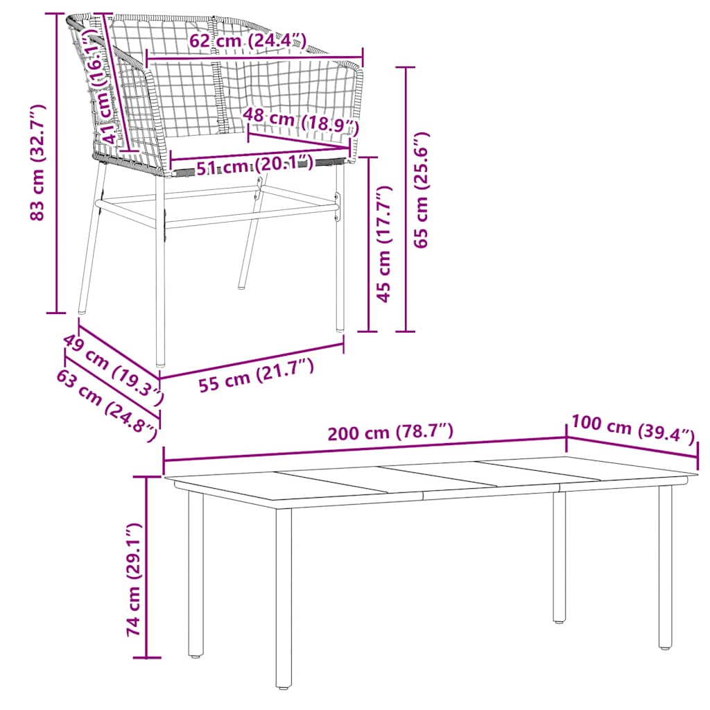 9-tlg. Garten-Essgruppe mit Kissen Braun Poly Rattan Glas