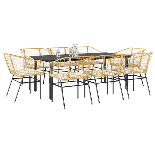 9-tlg. Garten-Essgruppe mit Kissen Braun Poly Rattan Glas